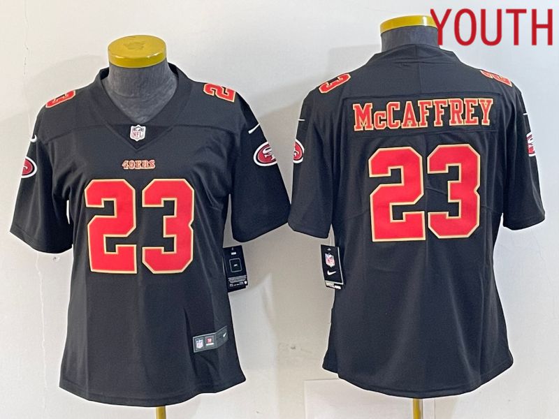 Youth San Francisco 49ers #23 Mccaffrey Black gold 2024 Nike Vapor Limited NFL Jersey style 1